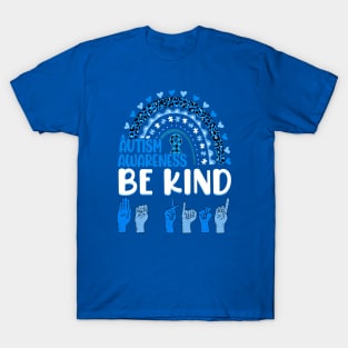 Be Kind Autism Awareness Rainbow Trendy Girls Leopard T-Shirt